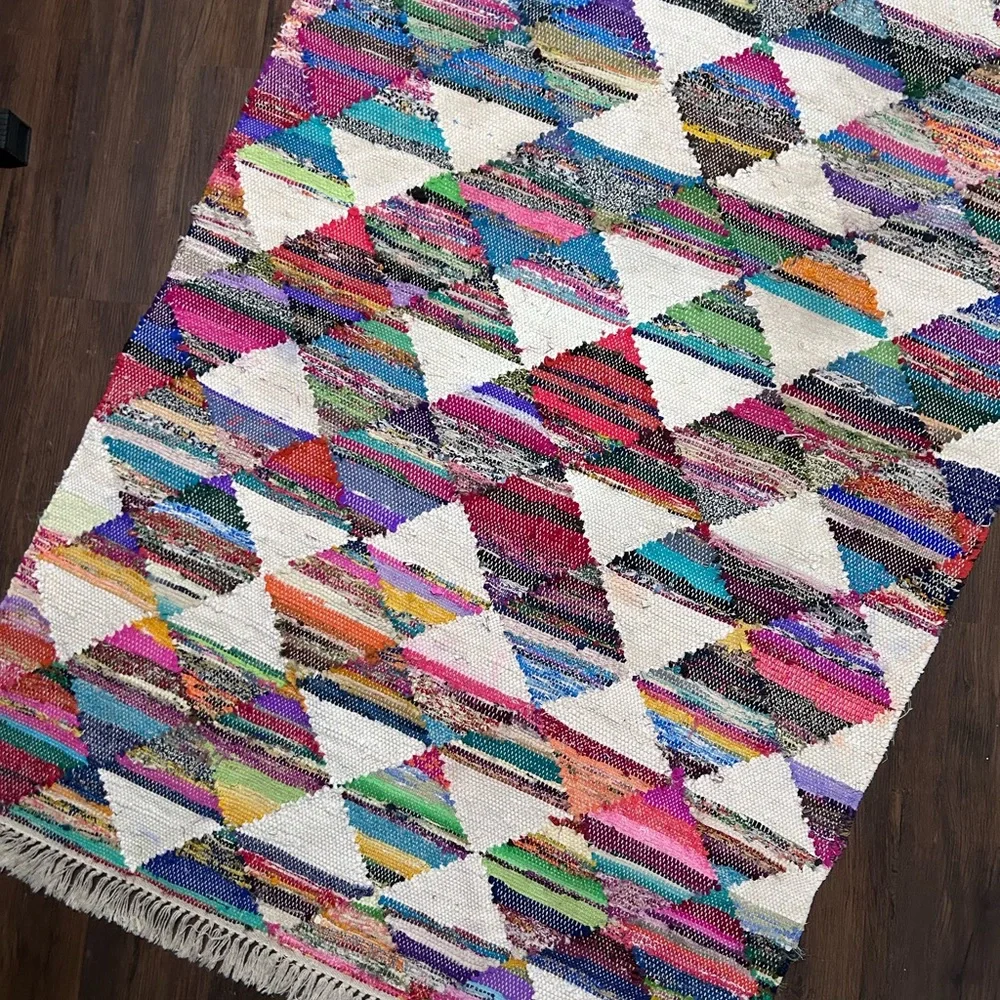 Colorful Geometric Pattern Rag Rug - Picture 2 of 4